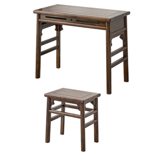 宋式黑胡桃木古琴桌凳老榆木国学书法桌一体全实木抄经桌禅意桌子