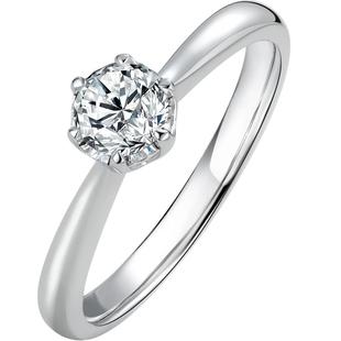 周六福白18K金钻戒女天然真钻璀璨六爪单镶求婚婚戒钻石送女友