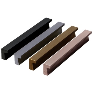 抽屉橱衣柜门拉丝铜灰色黑色铝拉手加长现代简约7字型明装门拉手