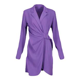 高端时尚收腰系带西服外套紫色新款设计感不规则捏褶修身西服裙女