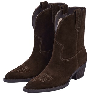 73hours女鞋旷野玫瑰冬季新款尖头游牧风西部牛仔靴时装短靴