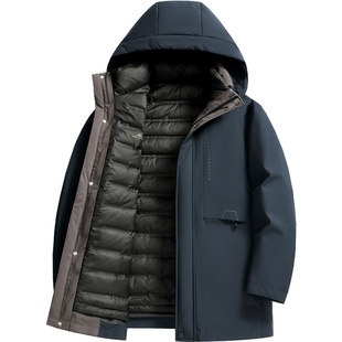 雪中飞男士羽绒服中长款连帽内胆可拆卸一衣三穿中年男装冬季外套