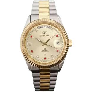 瑞士英纳机械男士间金商务时尚腕全钢折叠扣蓝宝石表镜库存手表