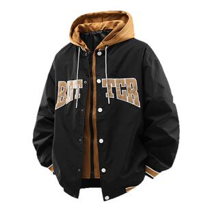 Hipanda你好熊猫假两件连帽外套潮牌男女2026春季新款棒球服夹克