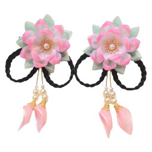 女童荷花朵发夹儿童古风公主流苏头饰汉服配饰复古假发小辫子头花