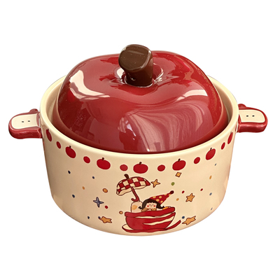 创意苹果陶瓷带盖泡面碗