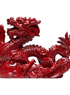 刺史红色木雕实木龙摆件
