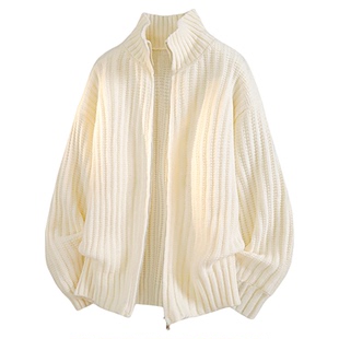 BOBBY ABLEY美式简约Clean风舒适保暖宽松休闲针织衫拉链开衫毛衣