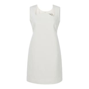 RECTO春季新款女士白色棉质波浪领修身收腰迷你连衣短裙A字裙