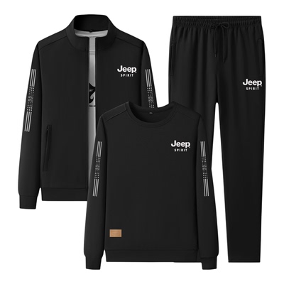 JEEPSPIRIT吉普男士运动套装春秋季长袖开衫卫衣长裤三件套两件套