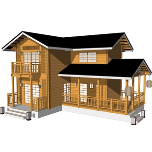 新中式木刻楞重型木屋定制别墅防腐木抗震防台风庭院民宿酒店木房