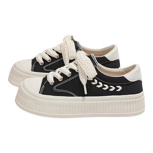 环球麦穗帆布鞋女厚底百搭休闲饼干鞋子小众2026新款春季透气板鞋