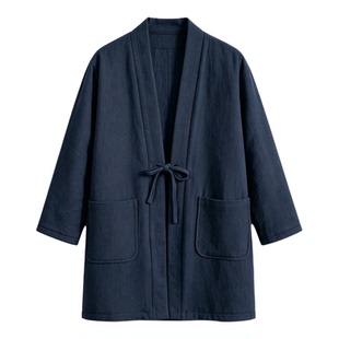 原创冬季汉服男士国风加厚道袍中长款棉衣复古棉麻茶禅服居士棉袄