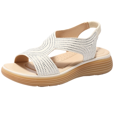 森达休闲凉鞋女夏新商场同款亮钻一字带厚底凉鞋XMH02BL5