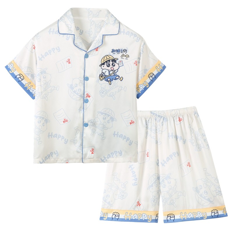 冰丝儿童睡衣男童夏季薄款套装短袖宝宝中大童夏天款空调服家居服
