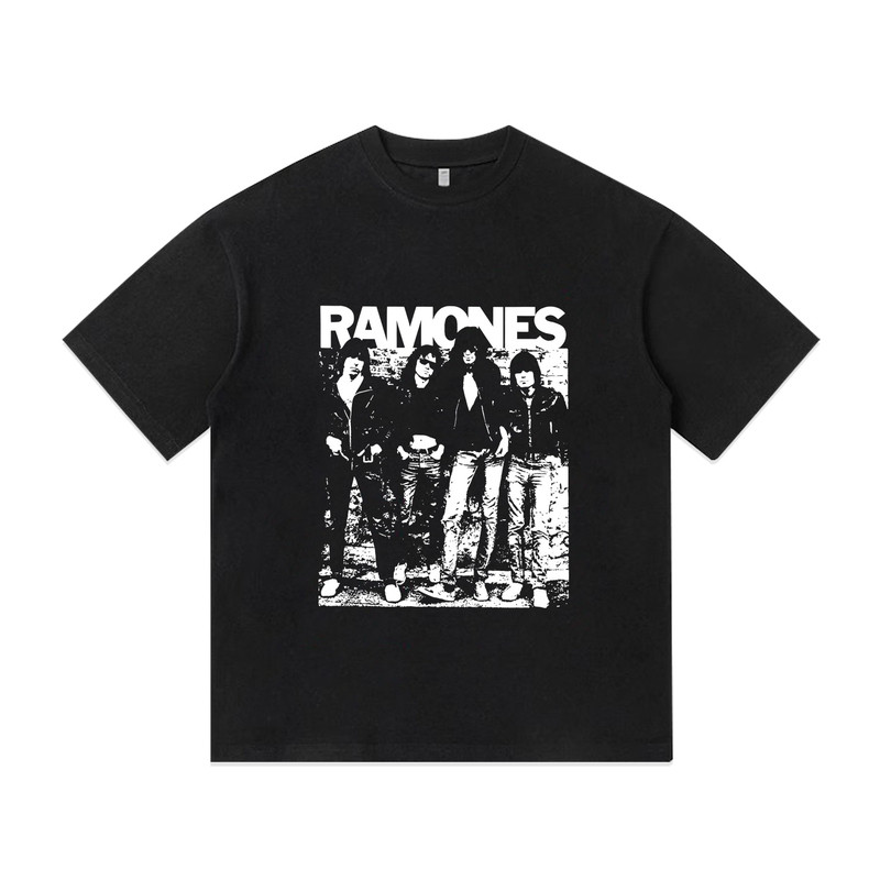 RAMONES摇滚乐队嘻哈风美式直喷印花纯棉百搭男装短袖T恤休闲上衣