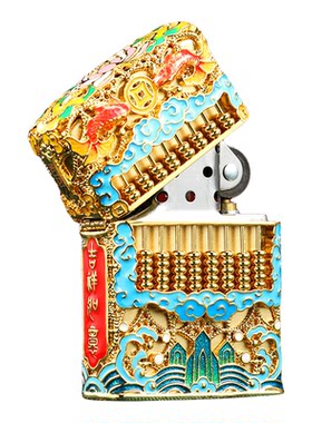 正版Zippo打火机珐琅镀金八方来财算盘日进斗金高档送礼煤油防风