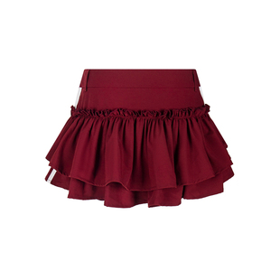 辣到中暑美式甜辣妹芭蕾风蓬蓬裙拼接条纹百褶短裙防走光A字裙