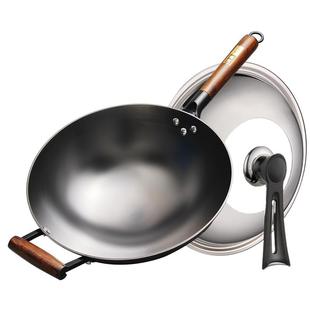 华邦尖圆底省油锅铸铁炒锅生铁锅无涂层不生锈不粘锅家用燃气灶锅