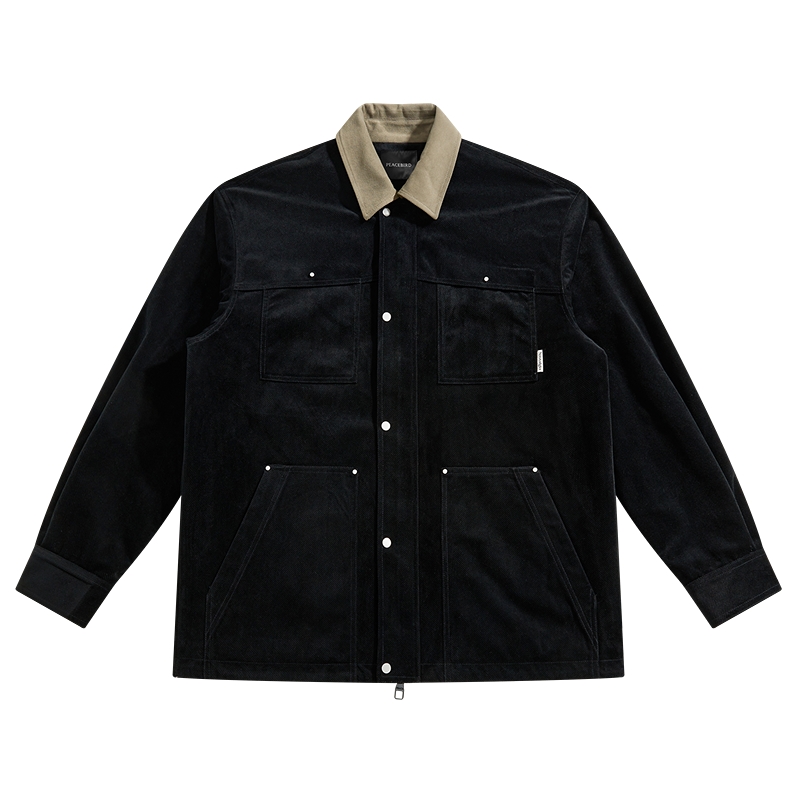 【保暖夹棉】太平鸟男装 巴恩风工装夹克男冬季新款黑色翻领外套