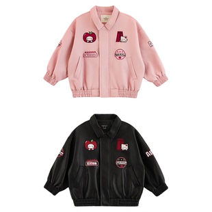 幼悠女童甜酷机车风外套春秋童趣可爱卡通绣标防风保暖休闲上衣潮