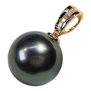 大溪地黑珍珠天然海水珍珠吊坠加厚18k金钻石项链正圆强光孔雀绿