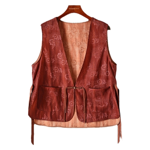 真丝红云纱背心2026春新款桑蚕丝中式国风马甲复古提花小外搭上衣