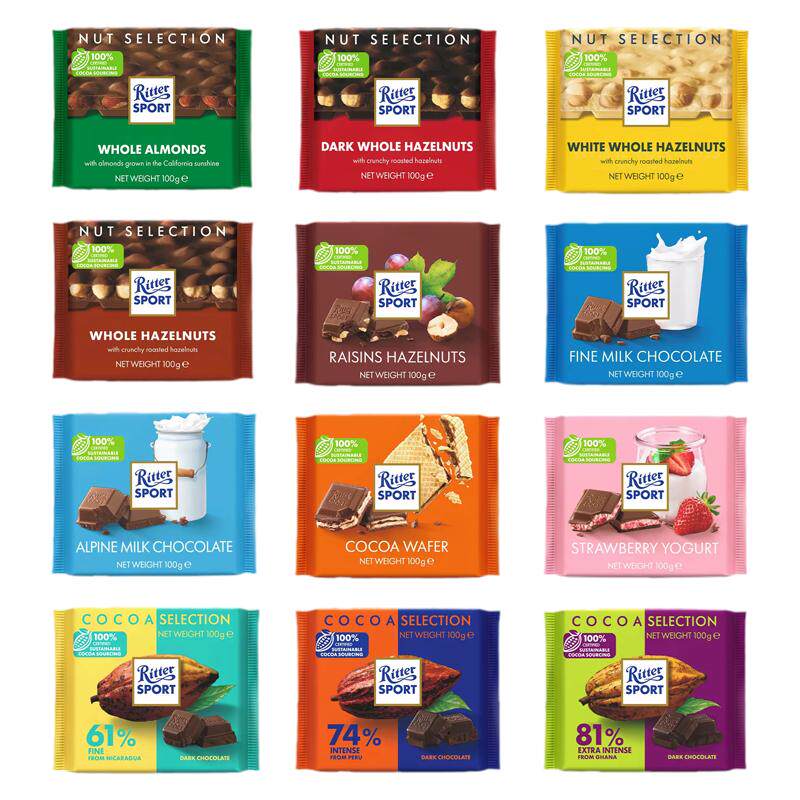 【4块装】德国进口Ritter Sport瑞特斯波德黑巧排块网红办公零食