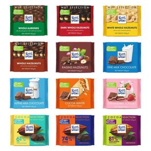 德国进口Ritter Sport瑞特斯波德黑巧运动排块400g网红办公零食