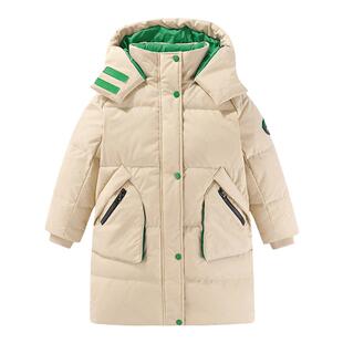 雪中飞儿童羽绒服女童2024冬季新款中大童装加厚撞色中长款羽绒服