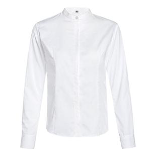 v领白衬衫女职业正装夏季七分袖通勤修身立领衬衣大码4S店工作服