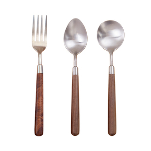 胡桃木实木西餐餐具餐勺汤勺餐叉牛排刀叉304不锈钢日式复古餐厅