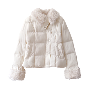 初雪刊本 韩系冬季学院风毛领白色棉衣短款百搭保暖棉服外套洋气