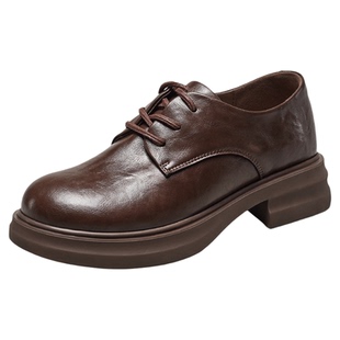 意尔康英伦风厚底百搭系带小皮鞋女款2026春秋款黑色复古乐福鞋