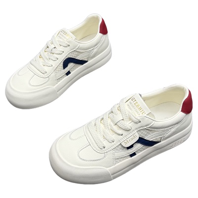 真皮网面拼色德训女小白鞋透气