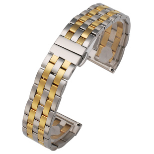 弧口表带男钢带表链女款蝴蝶扣实心代用天梭浪琴美度卡西欧dw超薄