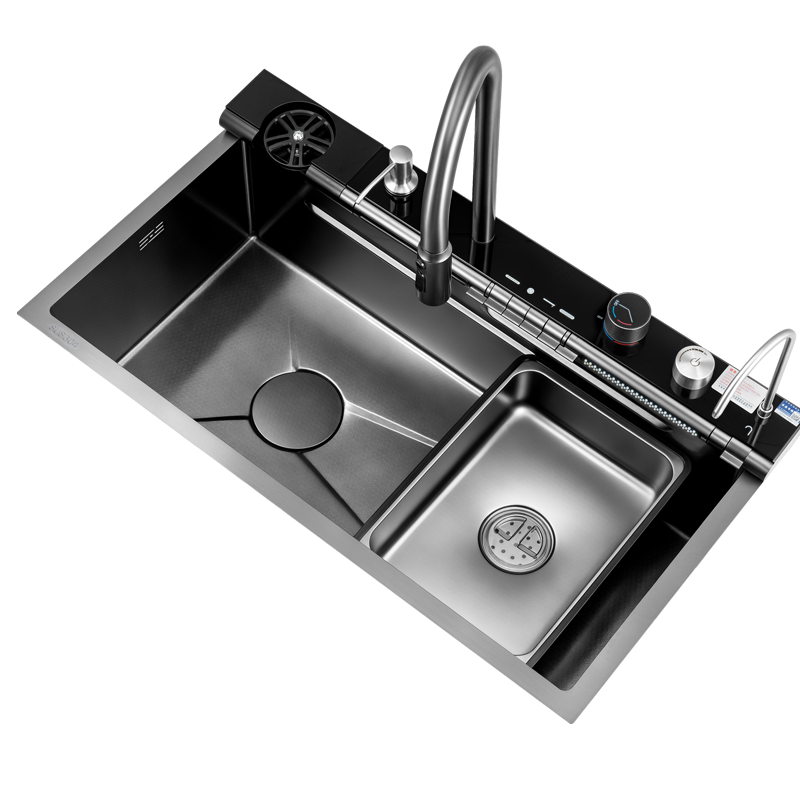 龙雨瀑布加厚SUS304不锈钢多功能水槽大单槽厨房水池家用洗菜盆