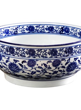 加深加厚高脚青花瓷大号汤碗菜碗