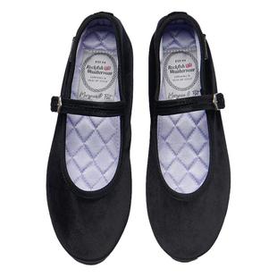 RockfishWeatherwear春季复古丝绒浅口平底女一字带圆头玛丽珍鞋