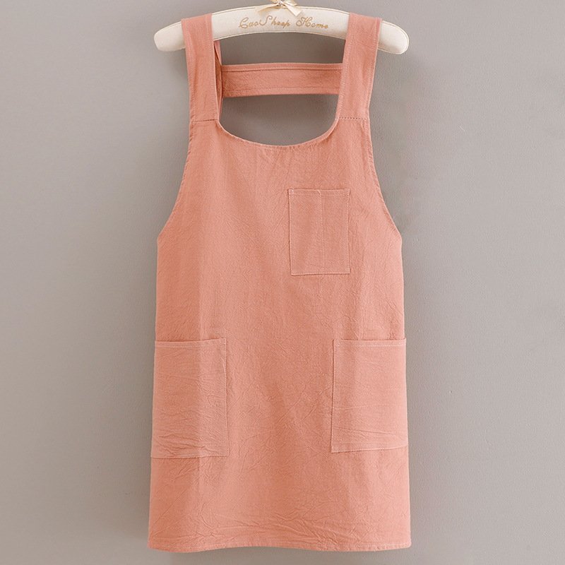 全棉围裙女透气棉麻做饭工作厨房日式简约棉布定花艺文艺上班薄