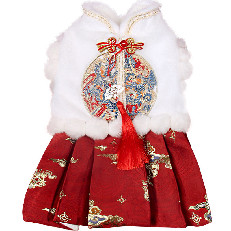 狗狗新年衣服猫咪过年喜庆唐装秋冬宠物冬季马面裙子猫冬天冬款衣