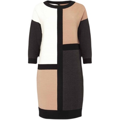 Phase Eight秋冬新长袖连衣裙H型宽松格子拼色气质淑女优雅百搭