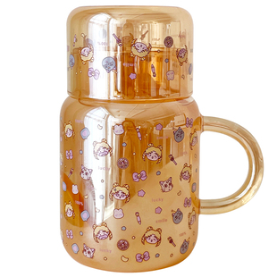 大容量玻璃喝水杯可爱少女心家用带盖泡茶杯耐高温一人饮杯子套装