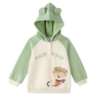 PawinPaw卡通小熊童装25年秋冬新款男女宝宝撞色圆领连帽卫衣柔软