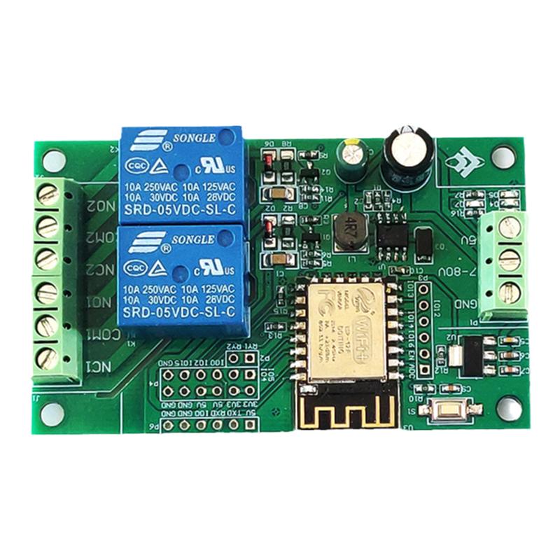 ESP8266 WIFI双路继电器模块5V/8-80V供电ESP-12F开发板 可定制