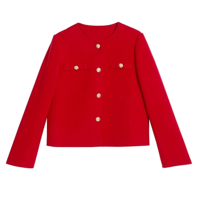 【中国红】YINER音儿专选2025春季新款小香风羊毛双面呢短外套