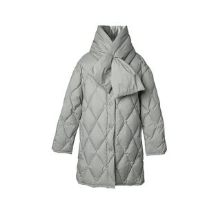 【到手699元】‘暖乎乎’90充绒菱形格羽绒服厚外套黑色+羽绒围巾