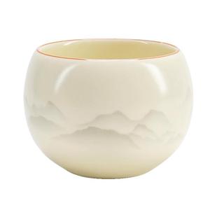 米黄汝窑水墨江山茶杯个人专用主人杯喝茶杯子茶盏节日送员工礼品