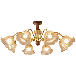 中古奶油风繁花吊灯法式复古轻奢客厅吊灯低层高餐厅灯胡桃木高档