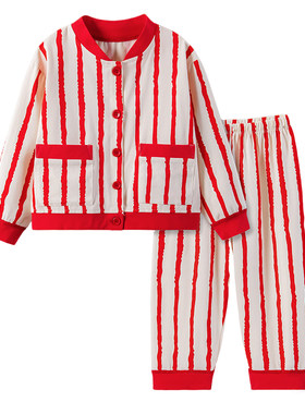 A类立领儿童睡衣家居服红色套装